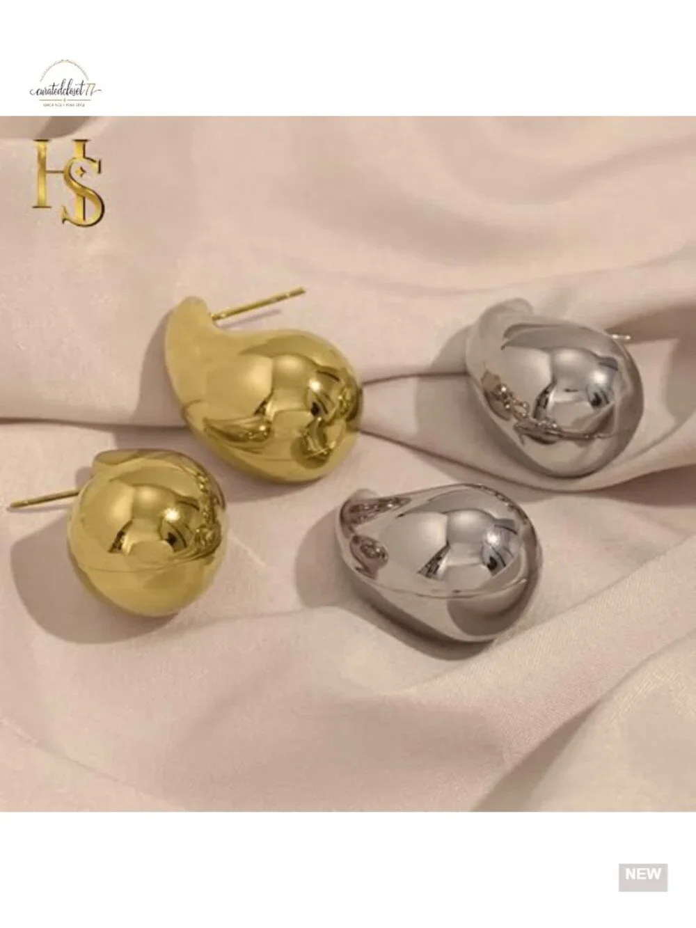 Chunky Gold Teardrop Drop Dangle Earrings Hypoallergenic Stainless Steel